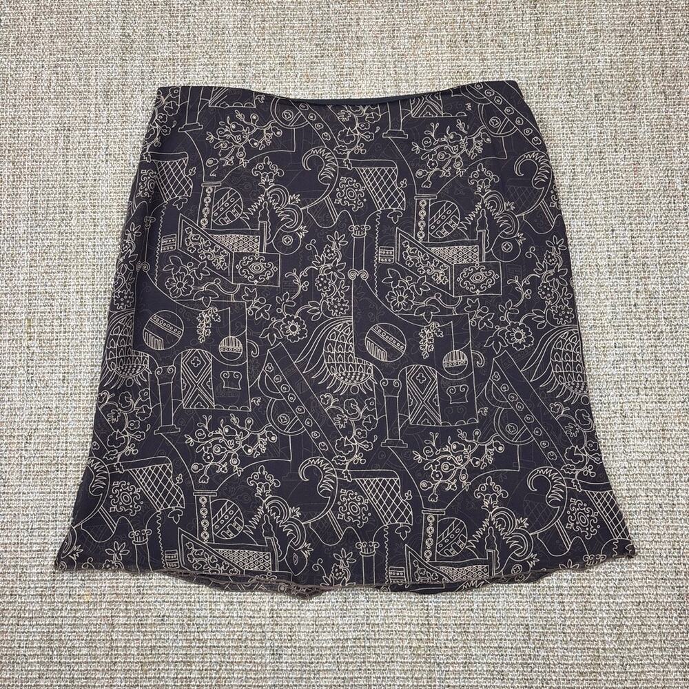 🖤 Akris 100% Silk Printed Skirt | See Measurments for Sizing | Brown